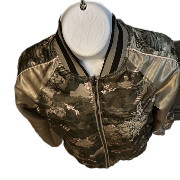 Members Only Bomber Jacket Green Peach Satin Reversible Full Zip - Picture 13 of 14